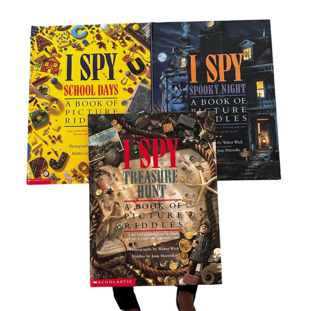 Lot of 3 I Spy Hardcover Puzzle Books Spooky Night, Treasure Hunt, School Days